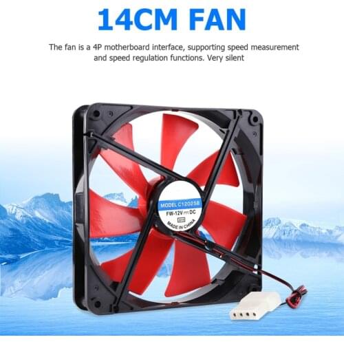 12V 4 Pin 140mm DC Silent CPU Cooling Fan High Airflow 2300RPM Speed Adjustable