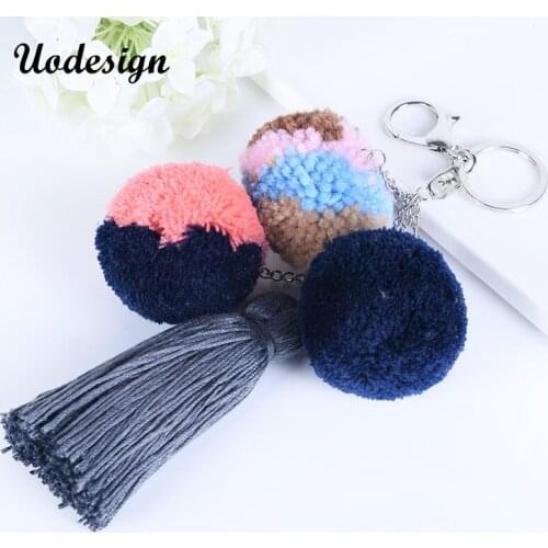 Fur ball key chain long tassel colorful alloy Key Chain For Women Girl Bag Keychain wholesale jewelry
