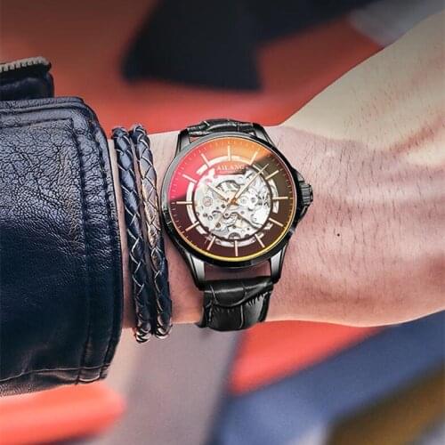 AILANG Mens Watch Automatic Mechanical Hollow Luxury Atmosphere Waterproof Luminous Watch Sunset Beam Mens Sports Watch 8629