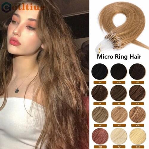 MIRONICA Loop Micro Ring Hair Extensions 16'' Natural Straight Human Micro Ring Bead Links Real Remy Virgin Hair Italian Keratin