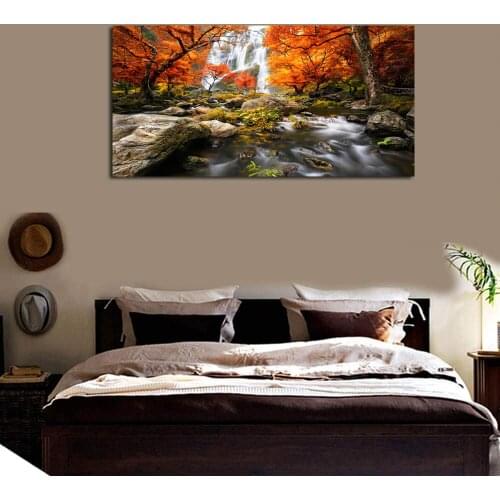 Canvas Wall Art Waterfall Nature Scenery Painting Prints Vintage One Panel Long Artwork Ready to Hang Drop shipping