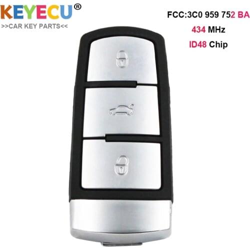 KEYECU Remote Control Car Key for Volkswagen Passat B6 3C B7 Magotan CC, 3 Buttons - 434MHz - ID48 Chip - P/N: 3C0 959 752 BA