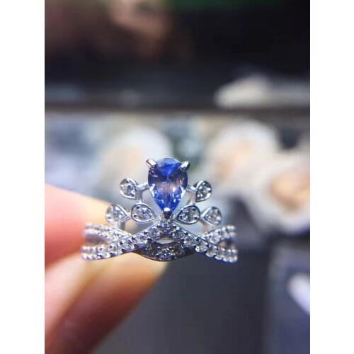 Natural blue tanzanite gem Ring S925 Silver Natural gemstone Luxury elegant crown Ring Chinese style Women party gift Jewelry