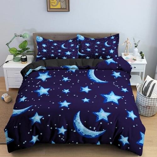 Moon Pattern Bedding Set Star Duvet Cover Sets Pillowcase Set Twin Queen King Size for Kids Bedroom Bedclothes Comforter