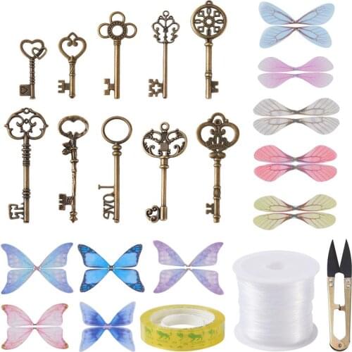 1 Set Key Clasp Alloy Key Big Pendants jewelry making With Steel Scissors Butterfly Fibre Tulle Adhesive Packing Tape and Nylon
