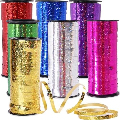 100yards 5mm Metallic Balloon Ribbon tape diy Ribbons for bow making Wedding christmas decoration Birthday Party Wrapping Crafts