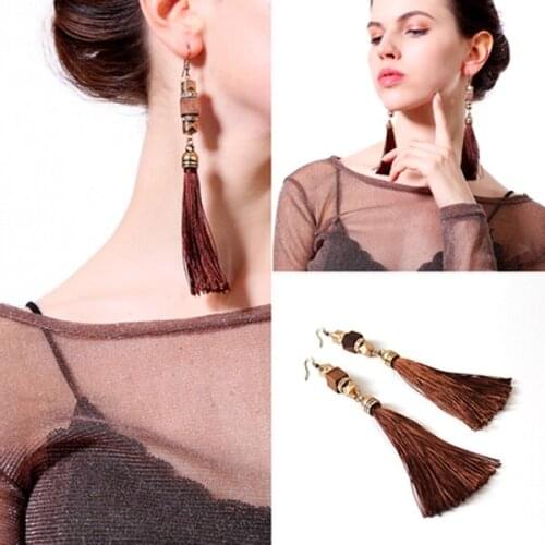 Fashion Long Tassel Earring Drops & Hooks Inlaid Zircons Geometric Charms Long Dangle Earrings