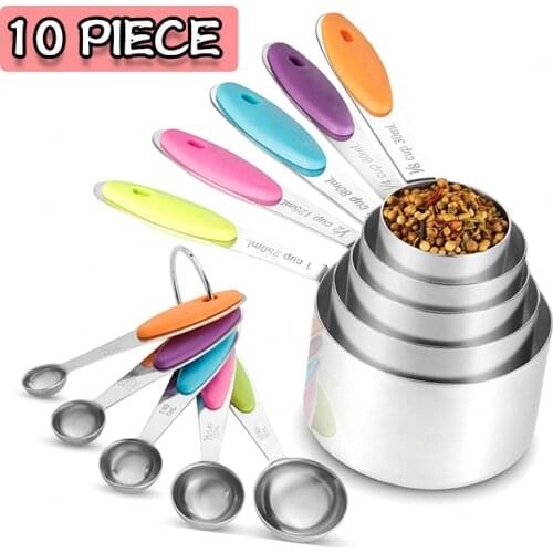 Venlohome 10Pcs Stainless Steel Measuring Set Stackable Measuring Cups Measuring Spoons Set For Baking Tea Coffee Kitchen Tools