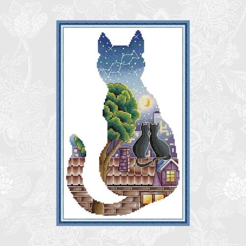Cat Light and Shadow Cross-stitch Kits Printed Fabric 14CT 11CT Embroidery Needlework Chinese Cross Stitch Animal Pattern Sets