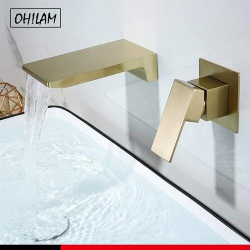 Wall Mounted Waterfall Basin Faucet Solid Brass Sink Tap Concealed Hot and Cold Water Mixer Bathroom Taps Brushed Gold Black