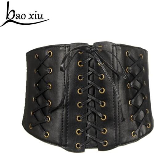 New Women Designer wide belts slim strap tied corset black Faux leather Waist belt Cummerbund Leisure dress accessories