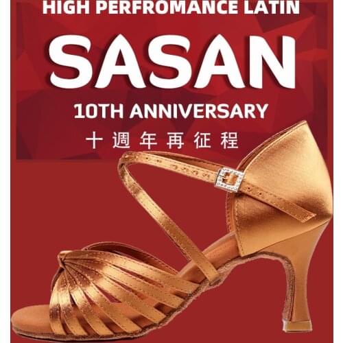 Free Shipping New SASAN High Quality Latin Latin Ballroom Dance Shoes High Heel Salsa Shoes Soft insole Cow Suede