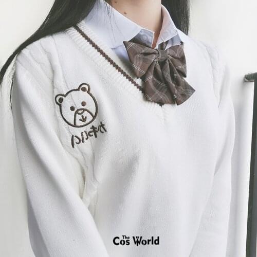 [Chocolate Bear] Autumn Winter Long Sleeve Knit Tops Pullovers V Neck Sweaters For JK School Uniform Student Clothes