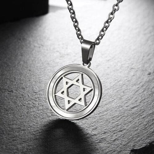 Stainless Steel Circle Card Star of David Pendant Necklace Men Hexagram Chain On Neck Women Jewish Girl Jewelry Wedding Gift