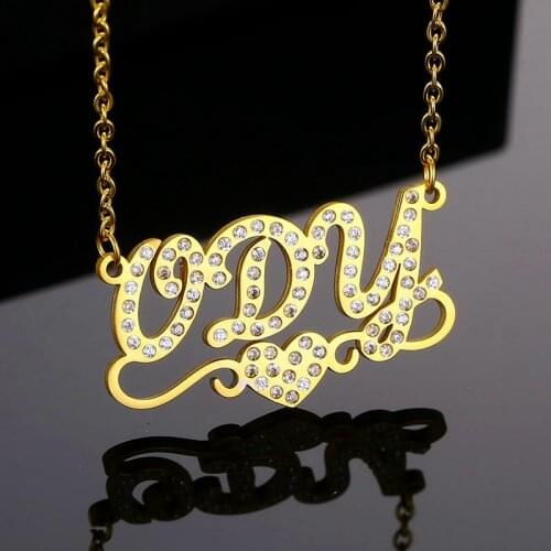 Diamond Custom Necklaces for Women Stainless Steel Customized Personalized Gold Zircon Letter Nameplate Pendant Necklace Jewelry