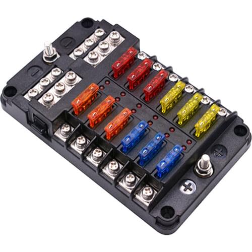 12V 32V Plastic Cover Fuse Box Holder M5 Stud With LED Indicator Light 6 Ways 12 Ways Blade for Auto Car Boat Marine Trike