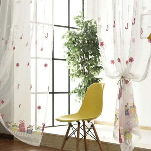 Present Candy Embroidery Floral Pink Curtains Drape Panel Sheer Tulle For Living Room Door Kitchen Bedroom for kids rideau