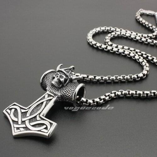 Thor`s Hammer Pendant 316L Stainless Steel Mens Biker Rocker Punk Viking Norse Warrior Jewellery 6K001 Steel Necklace 24 inches