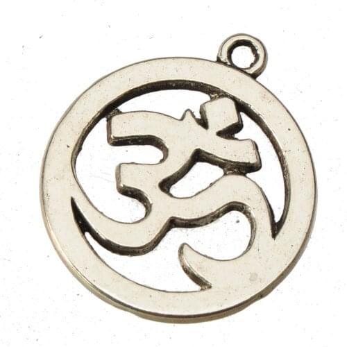 Religious Charms Bracelets Necklaces Pendant Round OM Charm Hindu Mark AUM Antique Silver Metal Jewelry Findings 29*25*1mm 15pcs