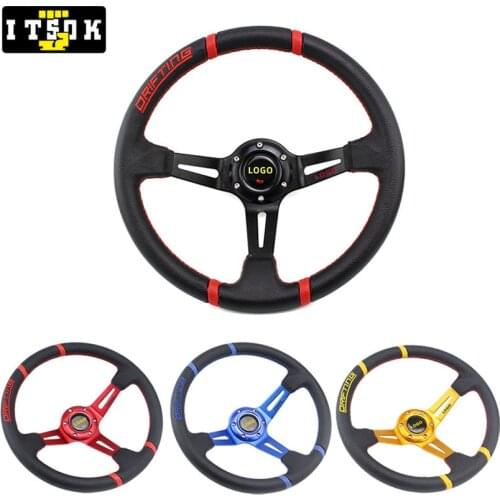 MOM Logo PVC Drifting Steering Wheel Car Universal 14inch 350MM Deep Dish Aluminum Spoke Rally JDM Simulated Auto Game Volante