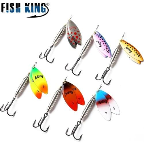 FISH KING new 2#+4# spinner bait hard Treble Hooks Spoon lures hook Pike Fishing Topwater Jigging metal fishing Wobbler
