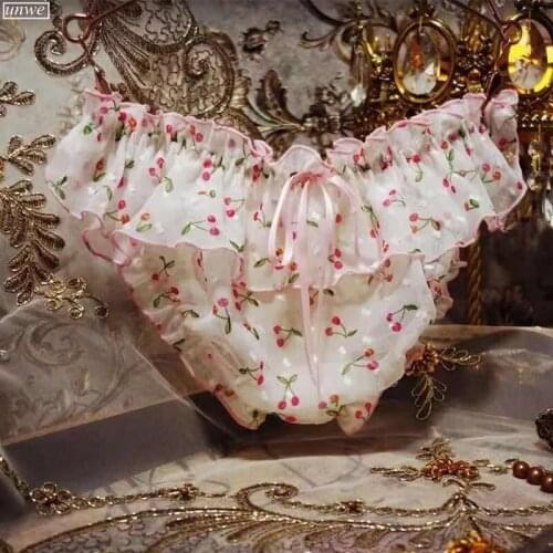 Princess Girls Chiffon Cherry Sexy Underwear Japanese Ladies Transparent Panties Bowknot Lace Low Waist Briefs