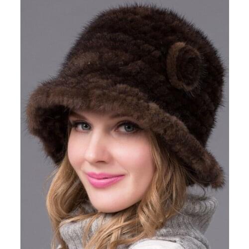 Fashion Winter Hats for Women Real Mink Fur Hat Female Patchwork Fox Fur Mix Color Internal Knitting Beanies Warm Thanksgiving