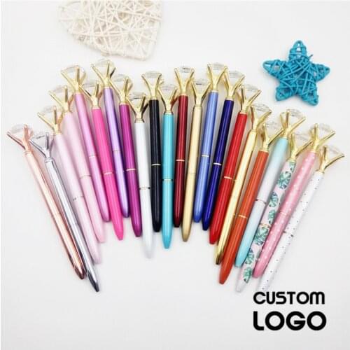 100Pcs Custom Your Name Big Diamond Ballpoint Pen Birthday Valentines Day Gift School Writing Custom Business Logo Wholesale