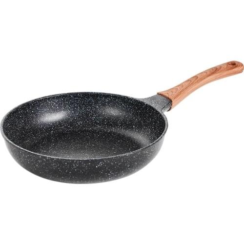 Thickened texture die-casting frying pan one-piece forming non-stick wok imitation wood grain handle steak hand-held