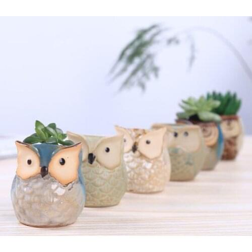 Owl Amimal Flowerpot Ceramic Crafts Office Home Decor Breathable Hole Succulent Plants Pot Desktop Ornaments Cute Planter Vase
