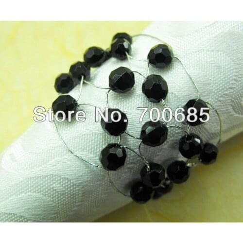 Glass beades flower bulk napkin ring, black acrylic diamond wedding napkin holder