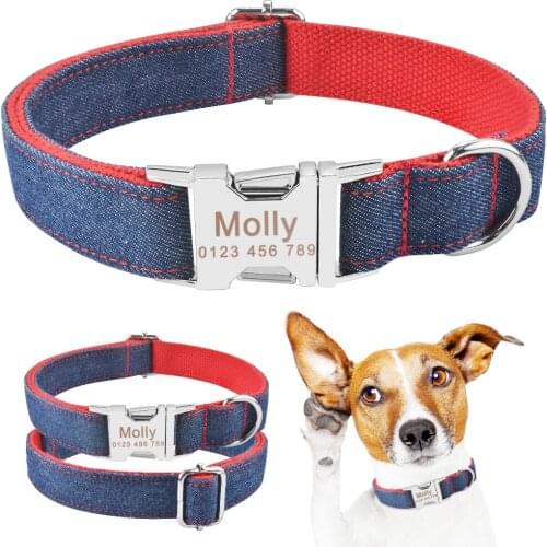 Fabric Personalized Dog Collar & Tag Free Engraved ID Name Small Large Pet