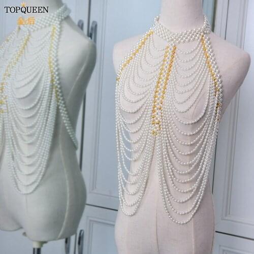 TOPQUEEN G48 Bridal Pearl Necklaces Sexy Body Jewelry For Women Fashion Chain Necklace Pearl Choker Waist Chain Layered Necklace