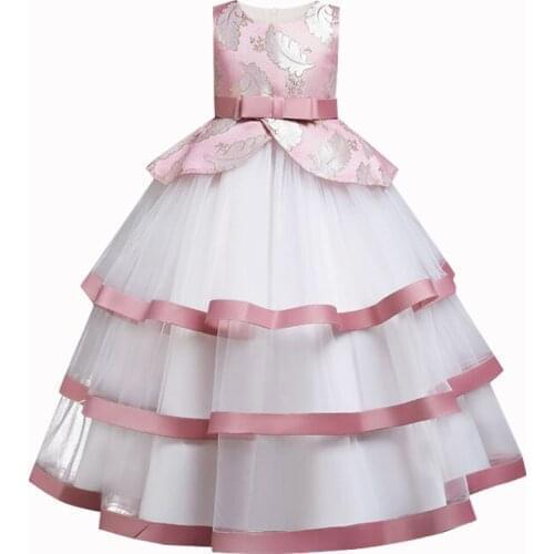 Evening Dresses for Girls Party costume Premium satin fabric stitching mesh long layered dress 2021 Christmas carnival ball gown