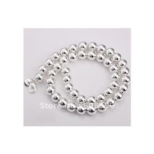 High quality S925 sterling Silver color necklace chain jewelry, 8mm beads ball Necklace , N117