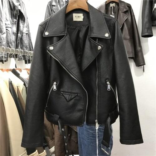 High Quality Women Short Slim Chic Waist Lace Up Faux PU Leather Jacket Female 2021 Autumn Streetwear Biker Leather Outerwear