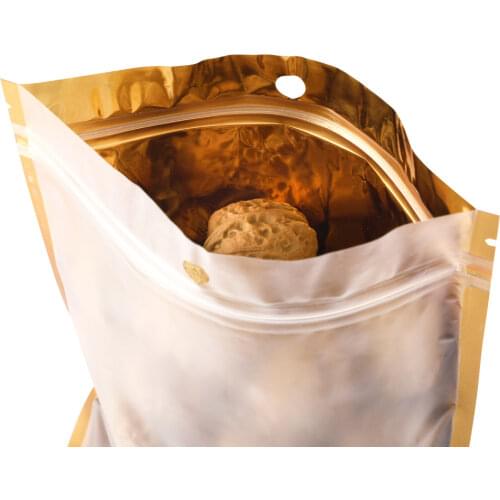 100pcs/lot chocolate sweet sack, 10*18cm front matte clear aluminum foil inner golden ziplock bag-reusable milk powder pouch