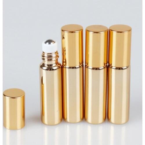 150pcs 5ml/10ml gold/silver Glass Bottles UV Refillable Perfume Small Roller Ball Bottle Travel Atomizer