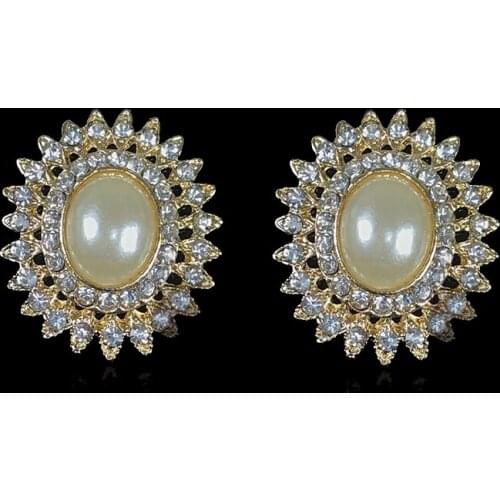 2019New 60Pcs Double Row Rhinestone Pearl Center Oval Flower Buttons for DIY Bridal Bouquet or Hair Ornaments Decoration RM321