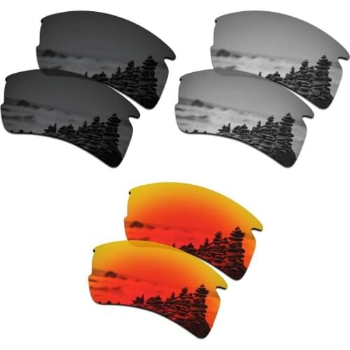 SmartVLT 3 Pairs Polarized Sunglasses Replacement Lenses for Oakley Flak 2.0 XL Stealth Black and Silver Titanium and Fire Red