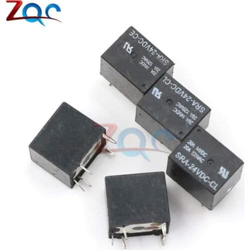 5Pcs 5V 12V 24V 20A DC Power Relay SRA-05VDC-CL SRA-12VDC-CL SRA-24VDC-CL 5Pin PCB Type In stock Black Automobile relay