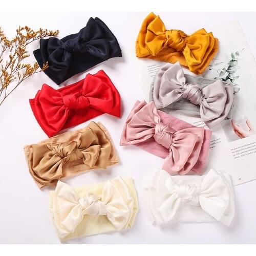 8Pcs/Lot Silk Bow Knot Baby Headband Double Layers Soft Elastic Nylon Hair Bands Handmade Headwrap Fashion Newborn Headpiece