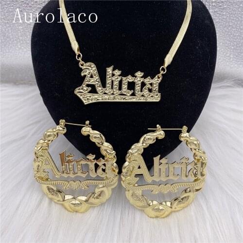 AurolaCo Snake Chain Custom Name Jewelry Set Ladies XOXO Hoop Earrings Custom Name Earrings Gold Heart Earrings Holiday Gifts