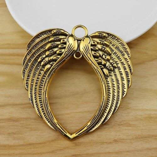 2 Pieces Large Angel Wings Feathers Charms Pendants Antique Gold for Necklace Jewelry Making Findings 69x65mm
