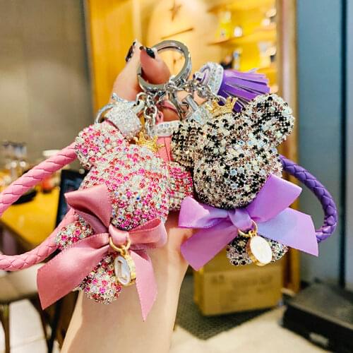 Bomgom Crystal Popobe Gloomy Bear Strass Keychain Car Key Holder Bag Charm Holder Fur Pom pom Leather Key Chain Key Ring Pendant