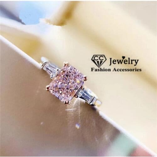 CC Shine Pink Rings For Women 18k White Gold Plated Beautiful Ring Romantic Engagement Wedding Jewelry Accessories CC1663
