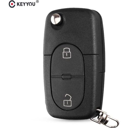 KEYYOU 2 Button Flip Folding Car Remote Key Case Fob Shell For Audi A2 A3 A4 A6 TT Quattro CR1620/CR1616 Small Battery Holder