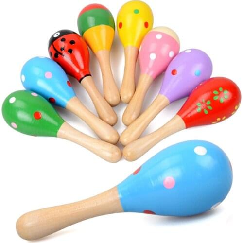 Infant Baby Wood Sand Hammer Wooden Maraca Rattles Kids Musical Party Baby Shaker Small Sand Ball Hammer Random Color