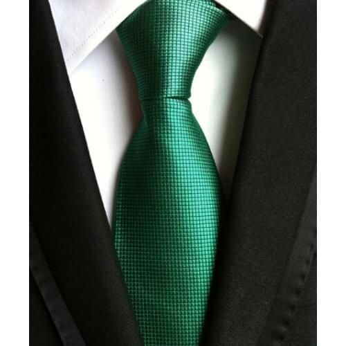 8cm Designer Classic Tie Solid Dark Green Checkered Necktie for Wedding Party