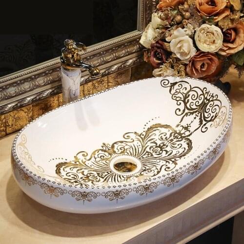 China Artistic Porcelain Handmade Lavabo Vessel oval Ceramic wash basin Bathroom Sinks